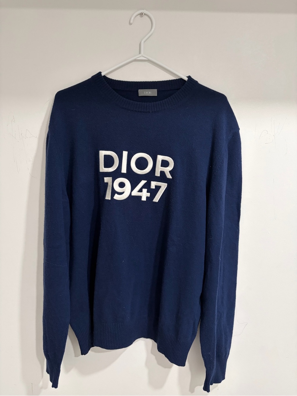 Dior Navy Crewneck Sweater with White 'DIOR 1947' Logo
